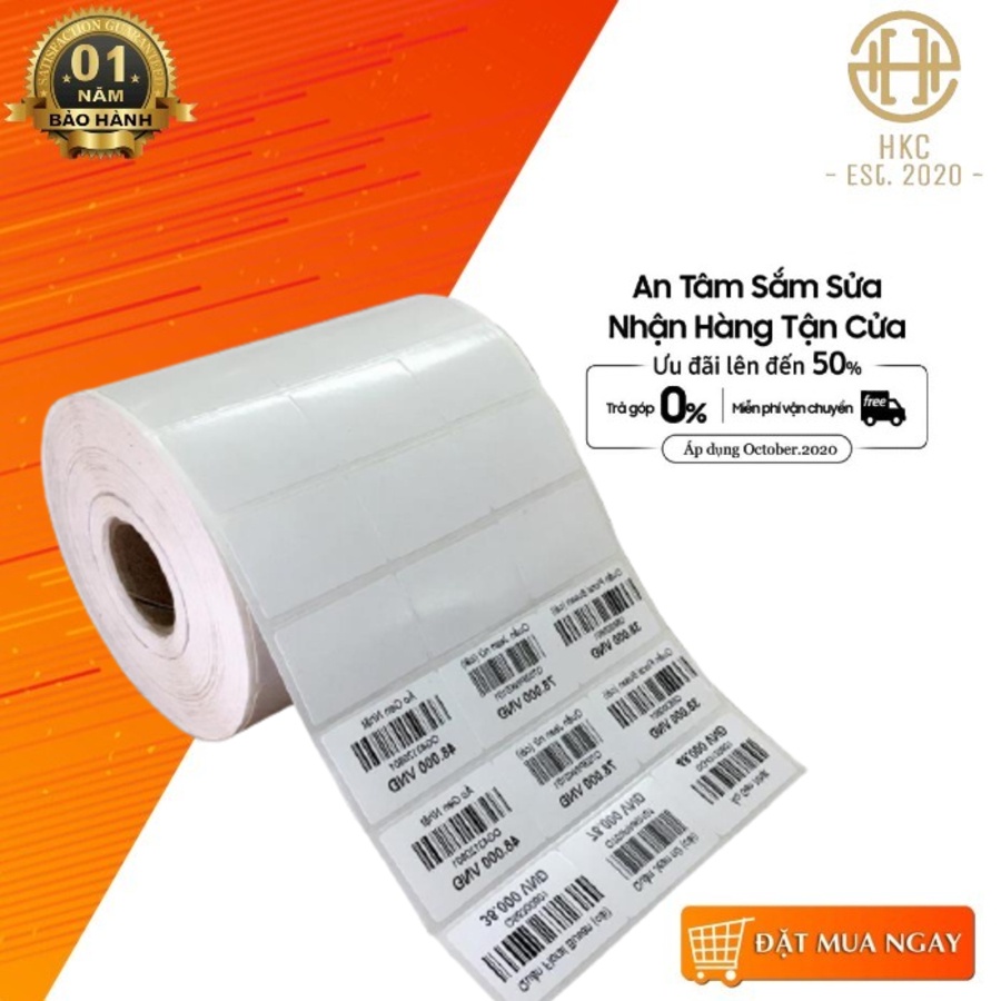 Giấy In Mã Vạch 3 Tem (Cuộn 6000 Tem) - Decal Nhiệt 3 Tem 25x15 mm , Cuộn 30m