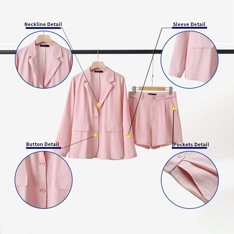 Zanzea Bộ Áo Khoác Blazer Dài Tay Màu Trơn + Quần Short Dáng Rộng Đơn Giản Thời Trang Cho Nữ