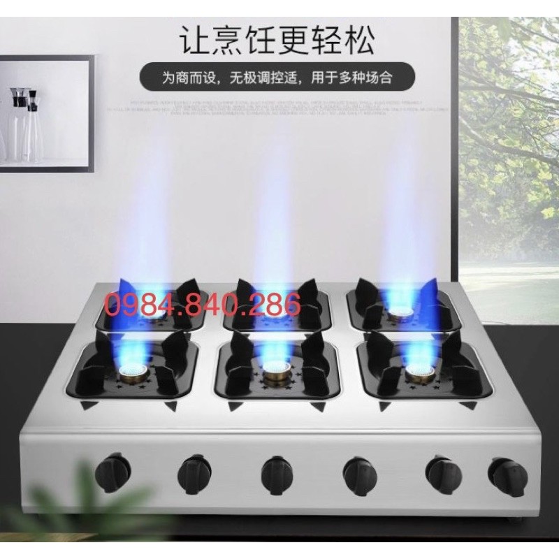 Bếp gas bán công nghiệp 6 lò - Bếp ga 6 cửa - Bếp ga 6 họng cao cấp