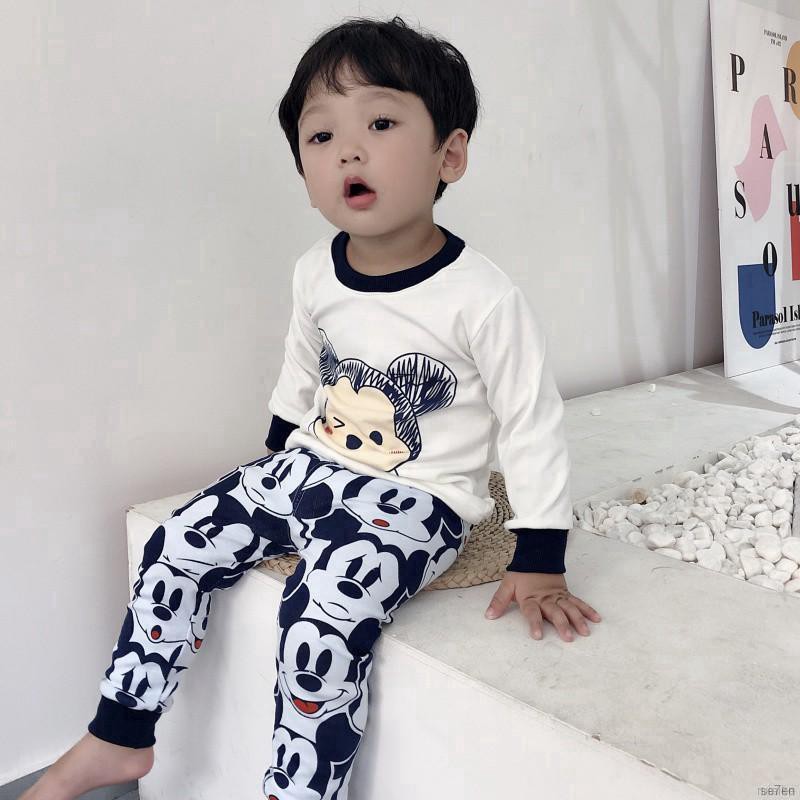 ruiaike  Kids Pajamas Set 2pcs Girl Boy Long Sleeve Cartoon Minnie Mickey Tops + Pants Sleepwear Set