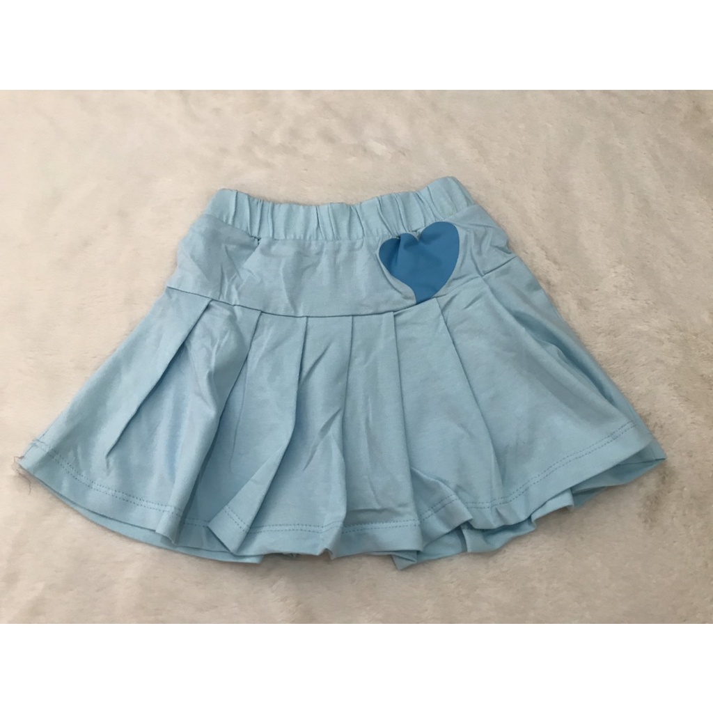 Chân váy kèm quần lót trong thun cotton ngắn xếp li trơn in hình tim sz 2-9