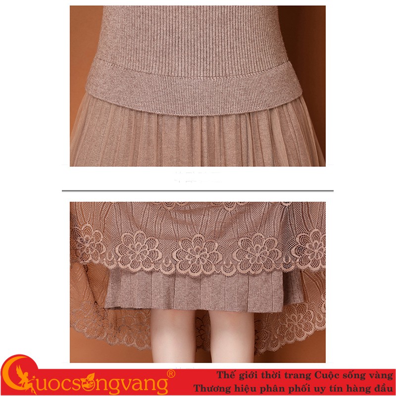 Váy đầm len cổ tim phối ren váy đầm dài len liền thân GLV163 Cuocsongvang
