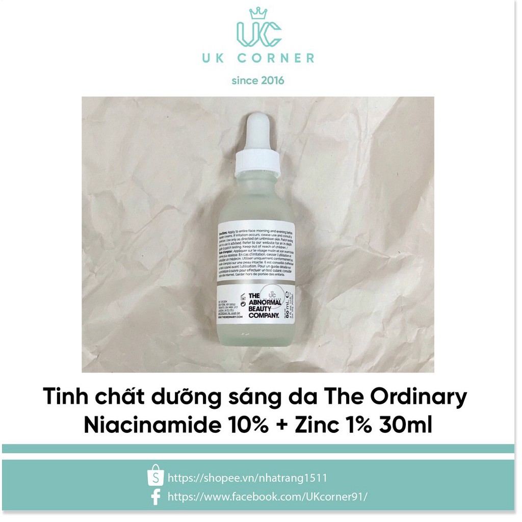 [Mã giảm giá] [Serum] Tinh chất Niacinamide (Vitamin B3) The Ordinary Niacinamide 10% + Zinc 1%