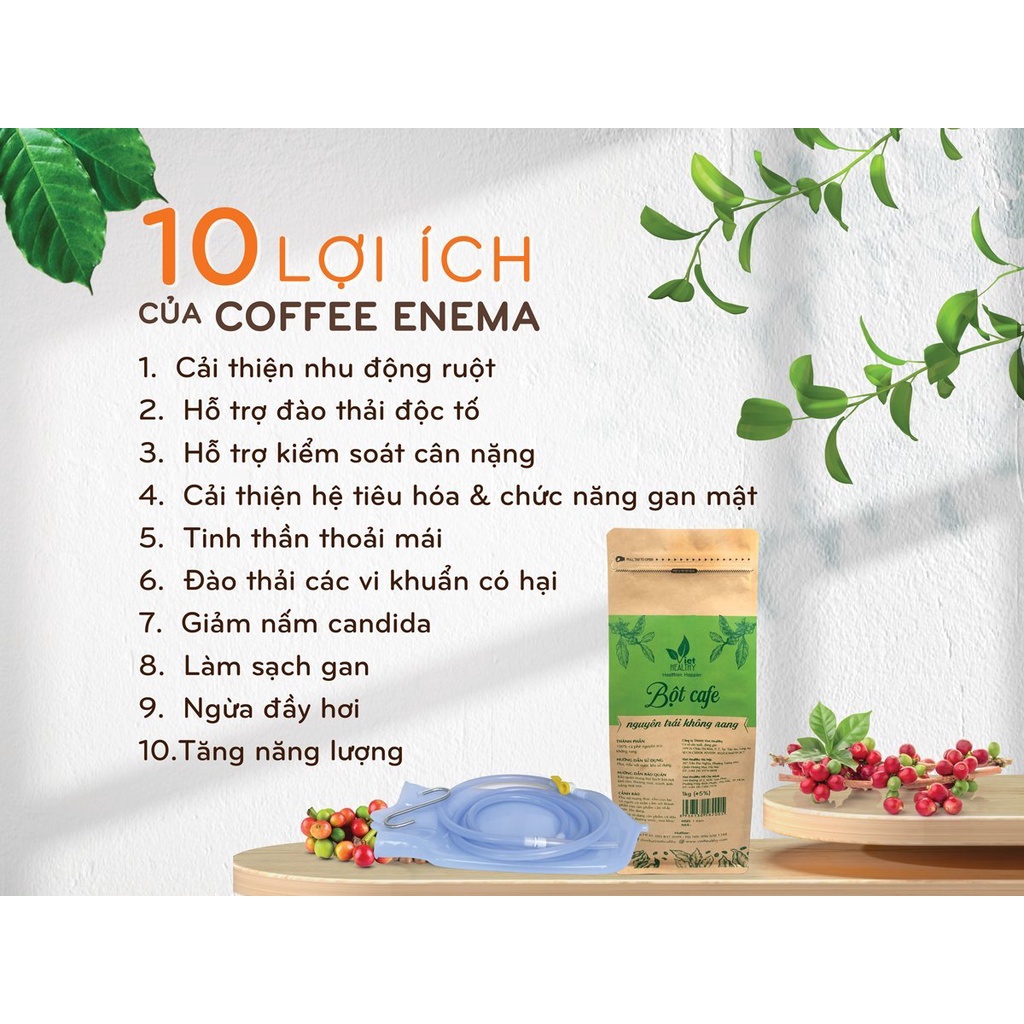 Bột cà phê enema Viethealthy Bịch 1kg, dùng cho coffee enema thải độc đại tràng, gan, làm đẹp da