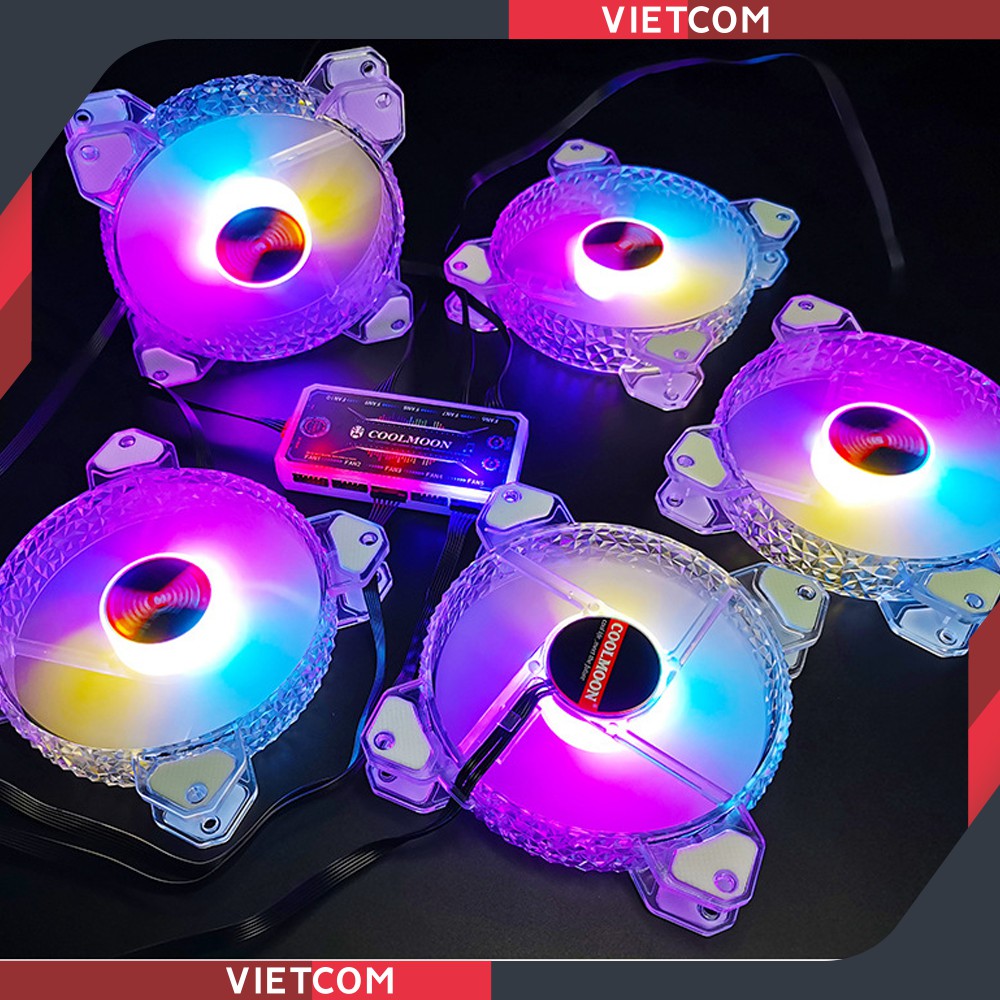 Quạt Tản Nhiệt, Fan Led RGB Coolmoon, Bộ Hub Coolmoon + điều khiển - Tặng kèm ốc vít