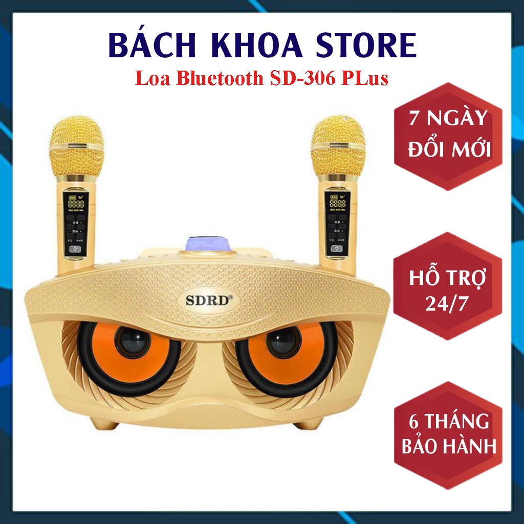 Loa Karaoke Bluetooth Mini SD-306 Plus Bản Mới Nhất, Tặng Kèm 2 Micro Không Dây, Âm Thanh Loa Siêu Trầm
