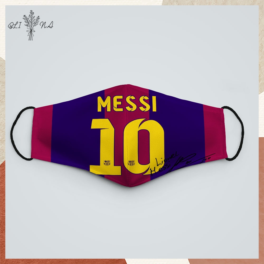 khẩu trang hình mặt cười In Hình Messi 30 BLINA Chất Liệu Polyester Cotton 100%, Chống Bụi In Họa Tiết 3D Thời Trang Uni