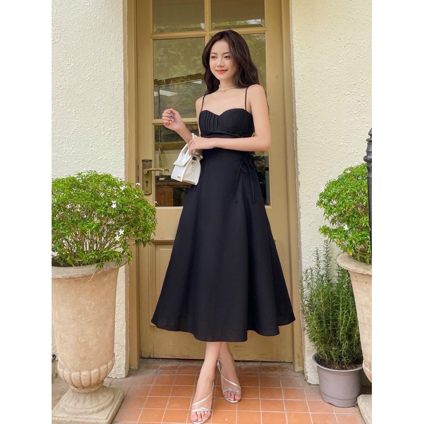 Đầm váy thắt dây hai bên eo , dáng xoè thích hợp đầm đi tiệc, đi đám cưới 2 màu trắng và đen