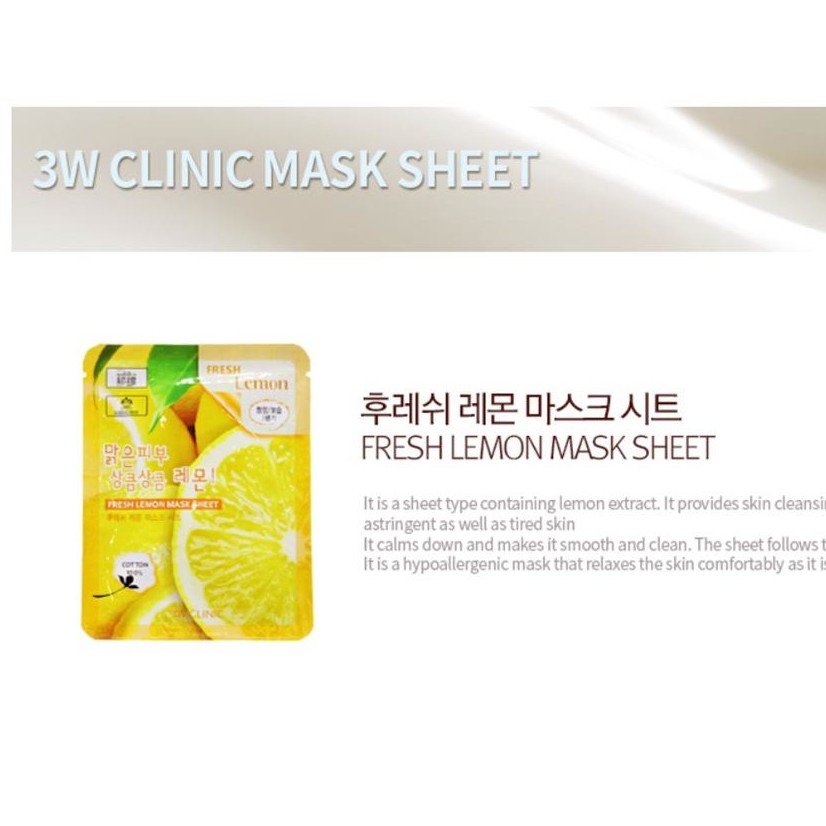 Mặt Nạ 3W Clinic Fresh Mask Sheet Dưỡng Da Trắng Sáng 23ml