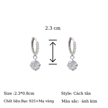 Khuyên tai chuôi bạc 925 đính đá Zircon Flash TODOKI Accessories T010 mạ bạc 925 sang chảnh,lấp lánh, hotrend