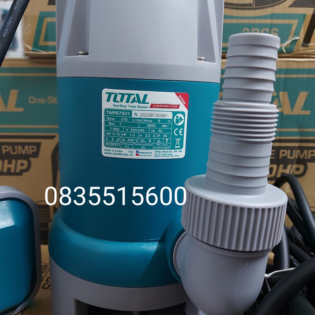 MÁY BƠM CHÌM NƯỚC THẢI CAO CẤP TOTAL TWP87501  BƠM TÕM VỎ NHỰA