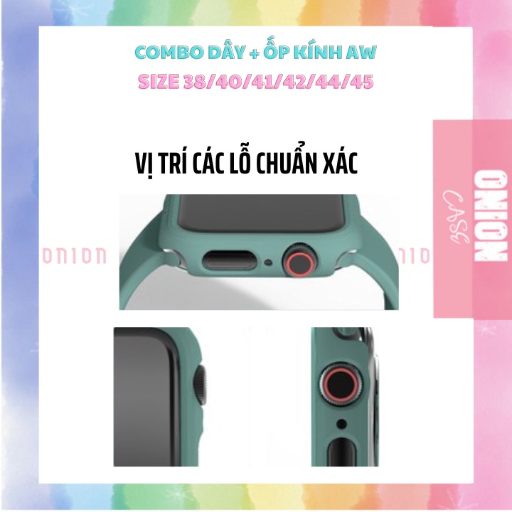 Ốp kính cường lực và dây silicon cho đồng hồ thông minh APW đủ size 38 40 42 44 45mm seri 1 2 3 4 5 6 7