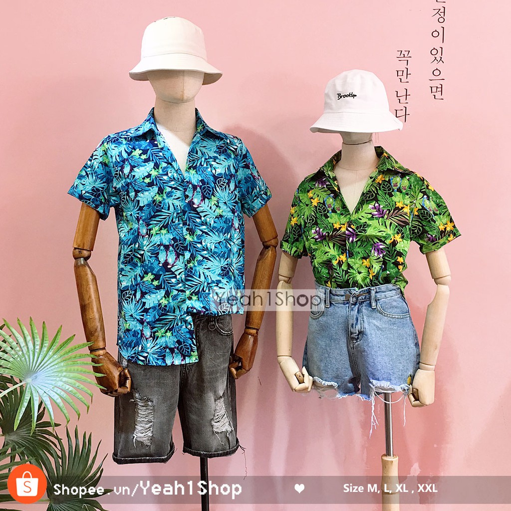 [Yeah1Shop]- Áo sơ mi đi biển lá xanh (M,L,XL) - SMTC