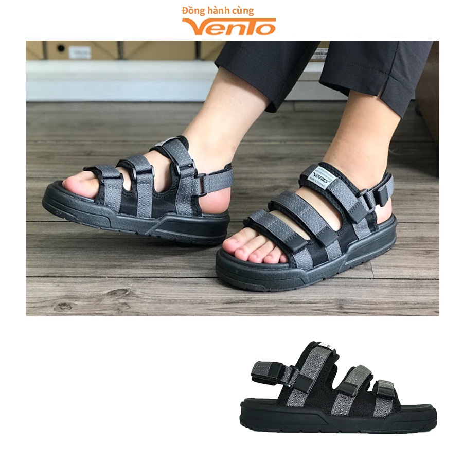 Sandal Vento chính hãng nam nữ SD-1001 màu Đen Tro, Dép quai hậu tháo rời, không gây mùi, đi học đi làm