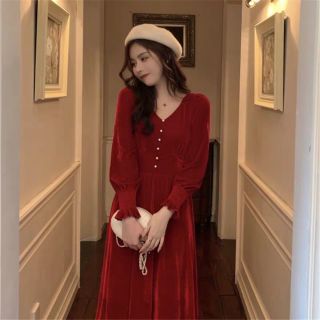 Ảnh thật - Clip thậ Đầm maxi đỏ tay phồng nhẹ