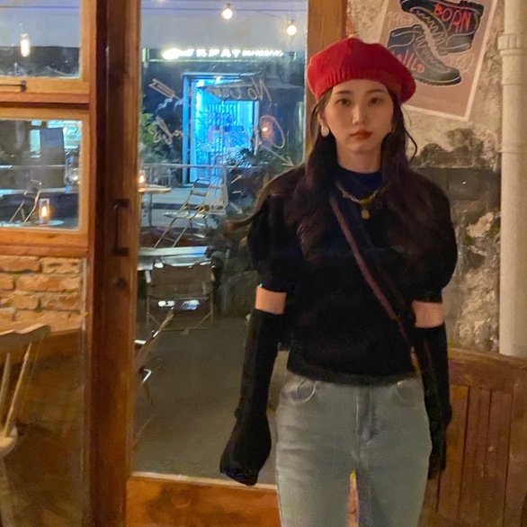 Áo sweater ZHELIHANGFEI dệt kim cổ cao tay phồng thời trang thu đông dành cho nữ