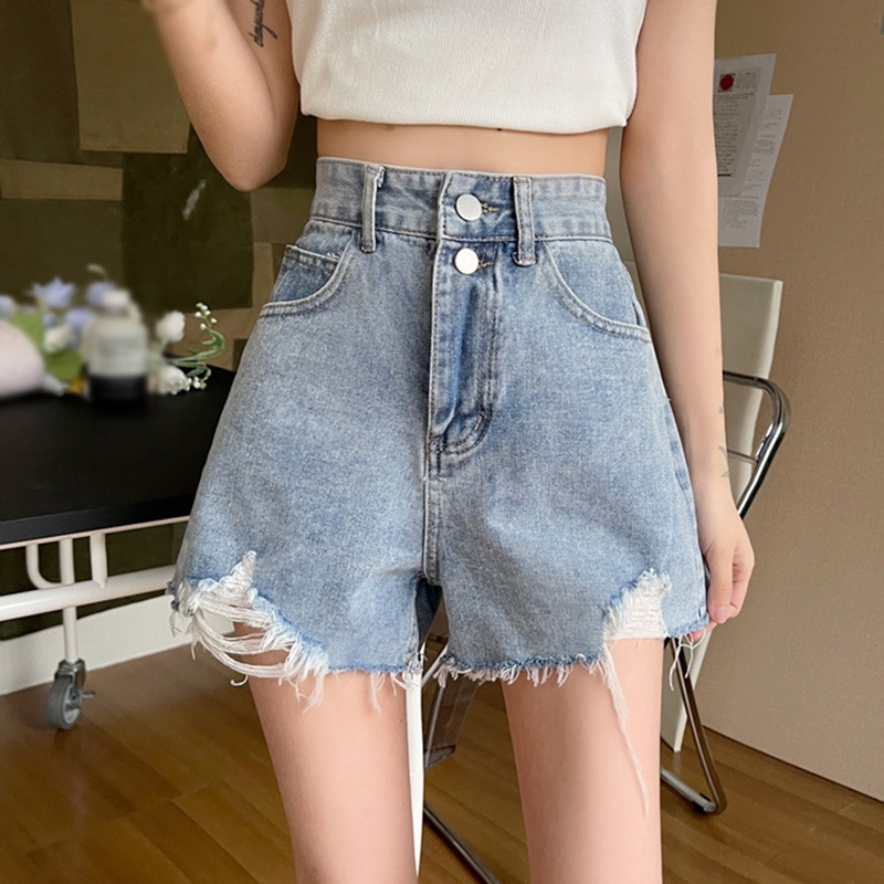 Quần Short Jeans Lưng Cao Ống Rộng Thời Trang Cho Nữ