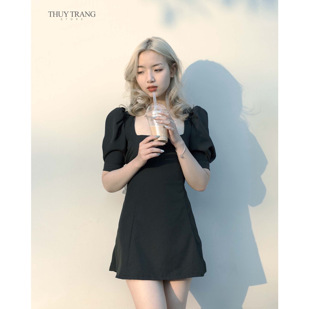 Đầm xòe cổ vuông cut-out lưng, nơ buộc ulzzang cực xinh, tiểu thư - Váy xòe nơ lưng chất Cát hàn có sẵn ảnh thật