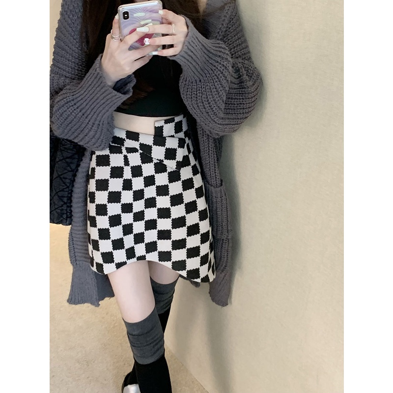 Chân Váy Ngắn Lưng Cao Họa Tiết Kẻ Sọc Thời Trang Mùa Đông 2022 Cho Nữ