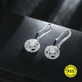 Bông Tai Mạ Bạc 925 Hình Tròn Đính Đá Chống Phai Màu Thời Trang Cho Nữ