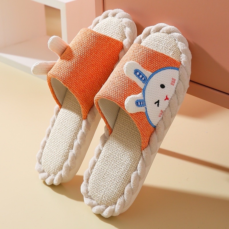 Dép Đi Trong Nhà Chất Liệu Cotton Lanh Họa Tiết Hoạt Hình Cho Cặp Đôi