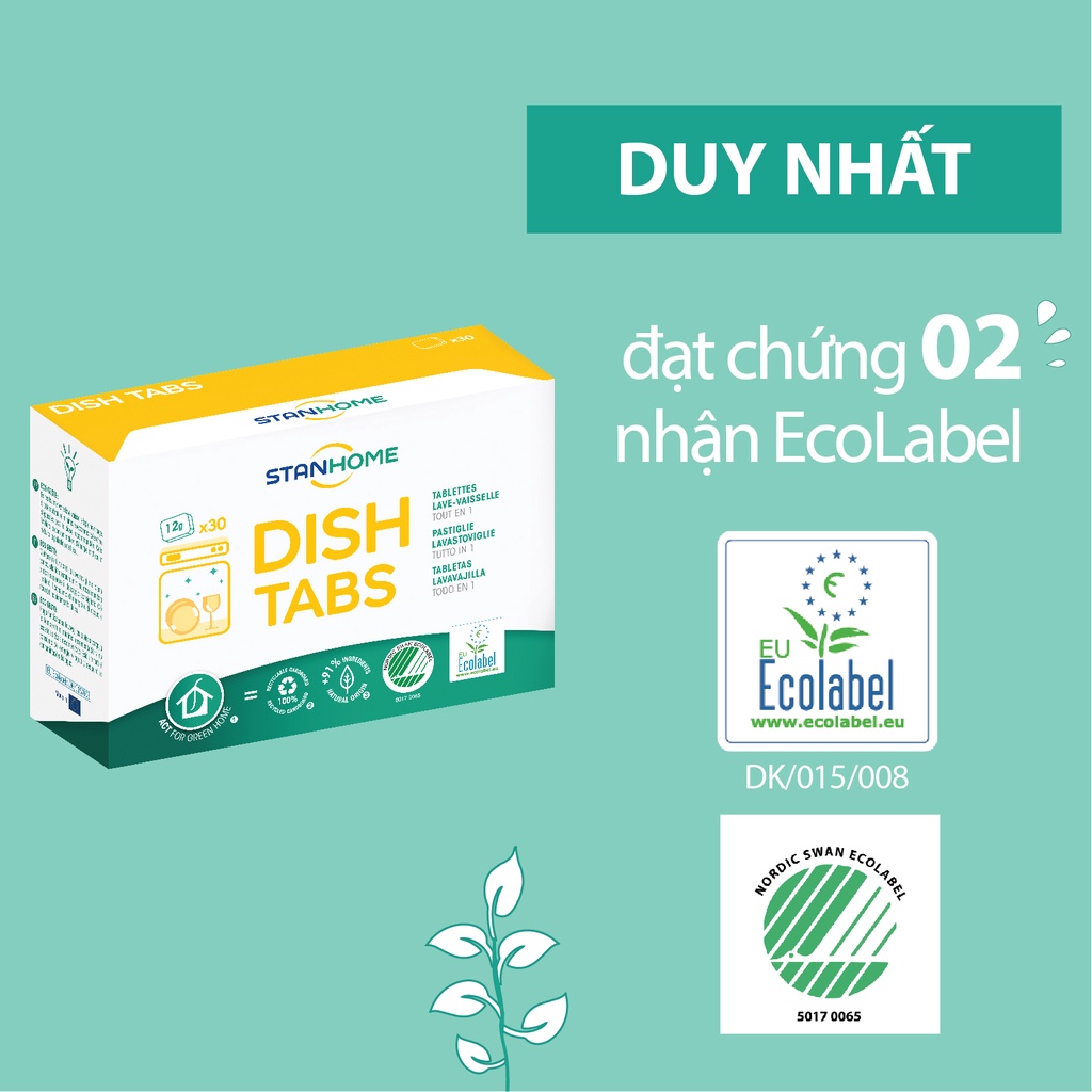 Combo 30 Viên Rửa Chén Hữu Cơ Hương Tự Nhiên STANHOME Dish Tabs Làm Sạch Dầu Mỡ Nhanh Không Để Lại Vệt