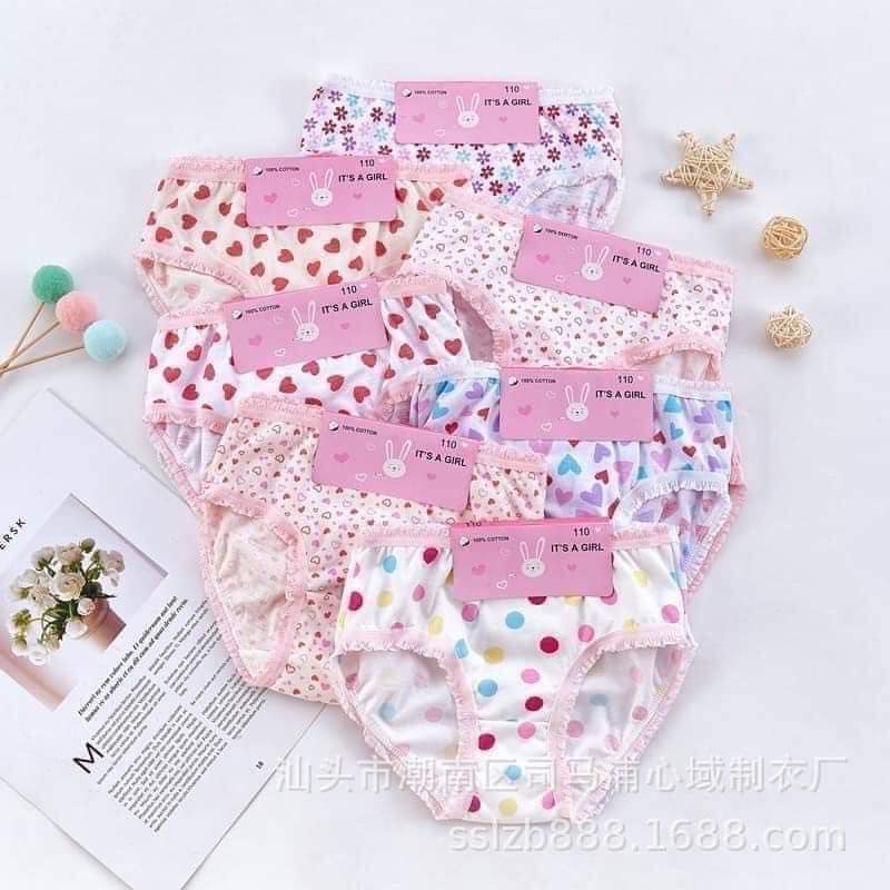 Quần lót bé gái combo 6 quần chip tam giác chát cotton nhiều hình mềm mịn cho bé