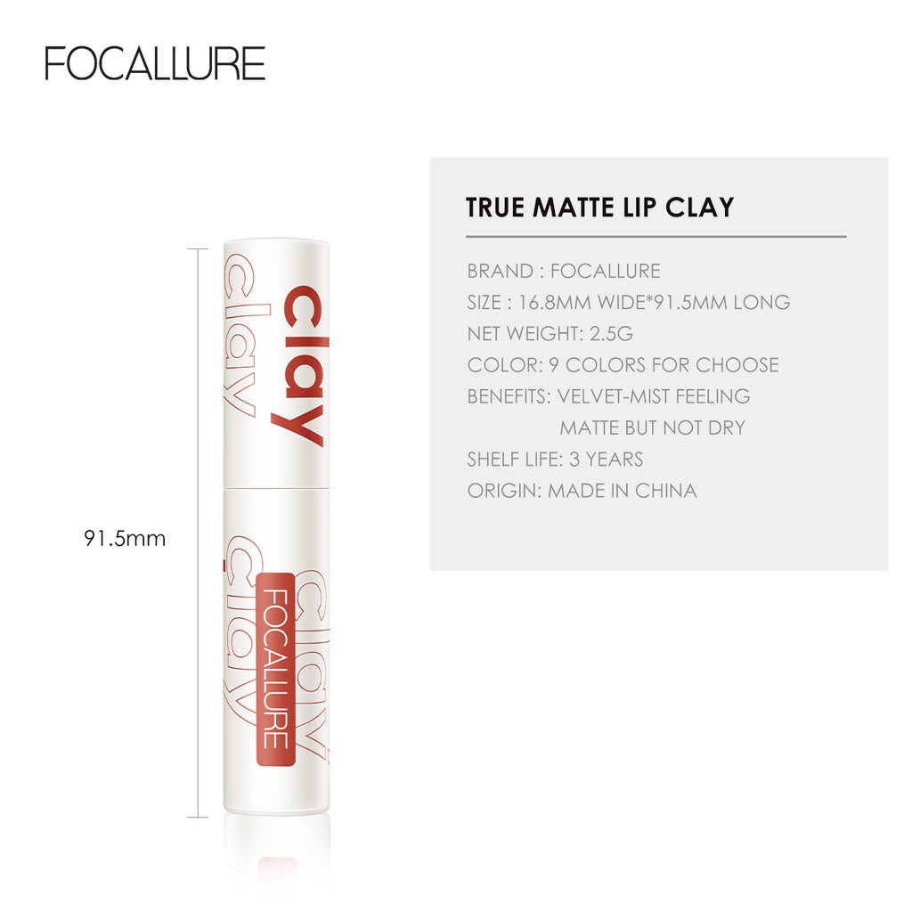 Focallure Mashed Potato Velvet-Mist Matte Lipclay Creamy Lipcream Silky Smooth Long-lasting 2.5g | BigBuy360 - bigbuy360.vn