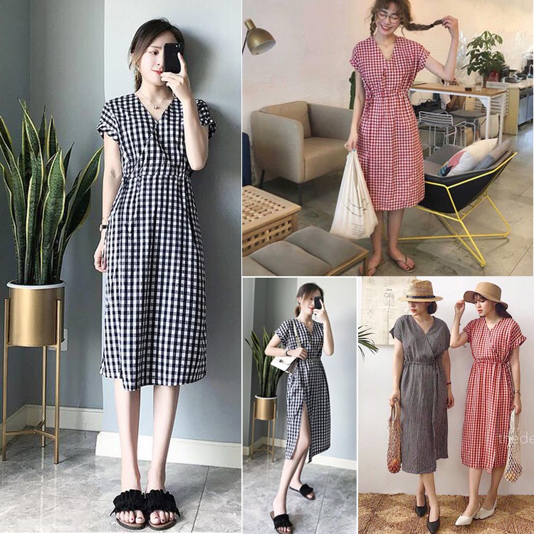 [GIÁ SỈ] Váy kẻ caro cổ V (Sỉ từ 5sp bất kỳ)