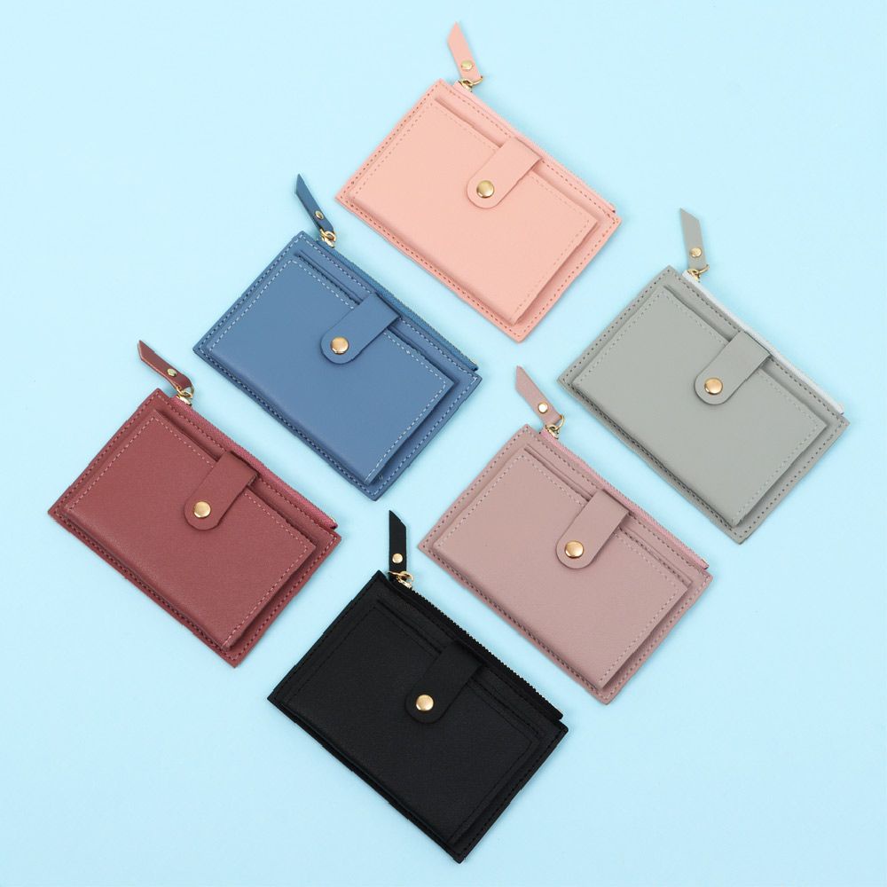 Ví đựng tiền xu mini bằng da PU màu trơn thời trang dành cho nữ