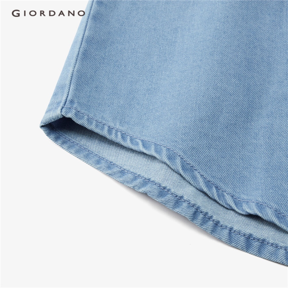 Áo sơ mi denim GIORDANO 13042882 dài tay đã được giặt sạch thời trang thường ngày cho nam