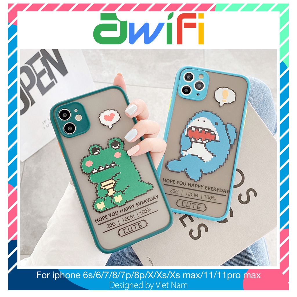 Ốp lưng iphone nhám Pixel fish 5/5s/6/6plus/6s/6splus/7/7plus/8/8plus/x/xr/xs/11/12/pro/max/plus/promax-Awifi Case U4-16