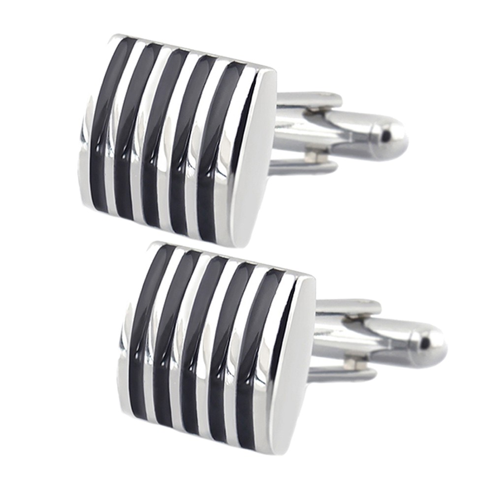 Mens Cufflinks french Shirt Business Party Suit Classic Black Square Striped