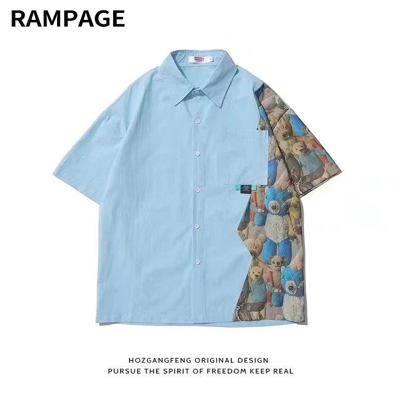 Áo Sơ Mi Ngắn Tay In Hình Gấu RAMPAGE Dễ Thương Cho Nam