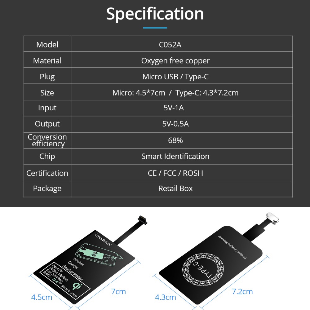Bộ Sạc Không Dây Qi Cổng USB Loại C Cho Android Micro