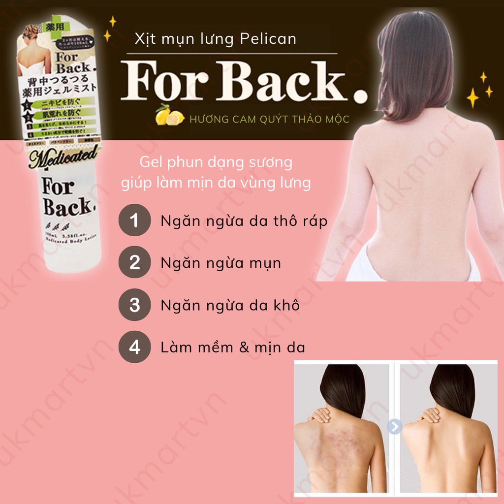 Xịt Mụn Lưng Pelican For Back Medicated Body Lotion 100ml