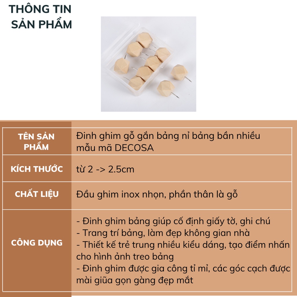 Đinh ghim gỗ gắn bảng nỉ bảng bần nhiều mẫu mã DECOSA