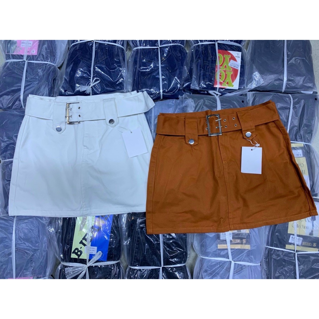 Quần váy jeans cạp cao kèm đai về đủ màu siêu đẹp chất jeans mềm