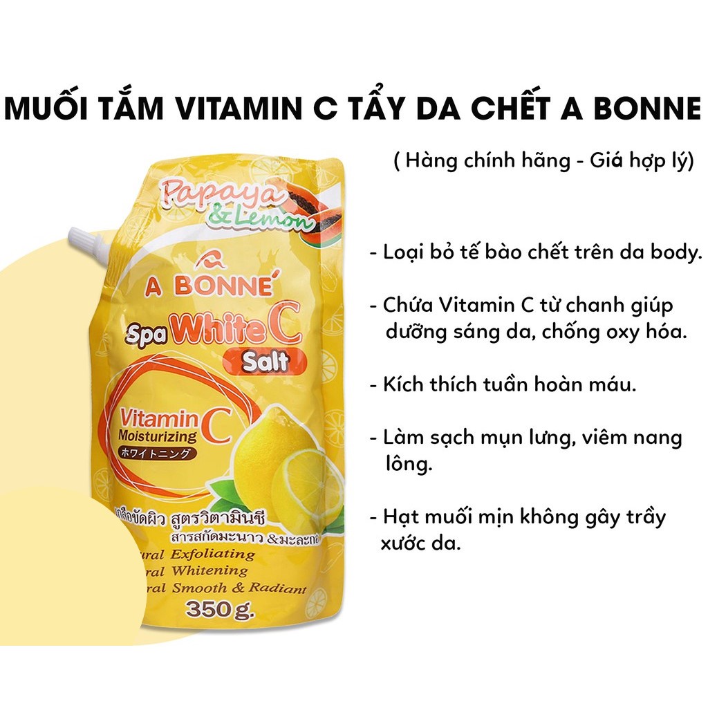 Muối Tắm A BONNE Spa White C Salt Vitamin C Papaya and Lemon Scrub sáng da, giảm mụn lưng 350G | BigBuy360 - bigbuy360.vn