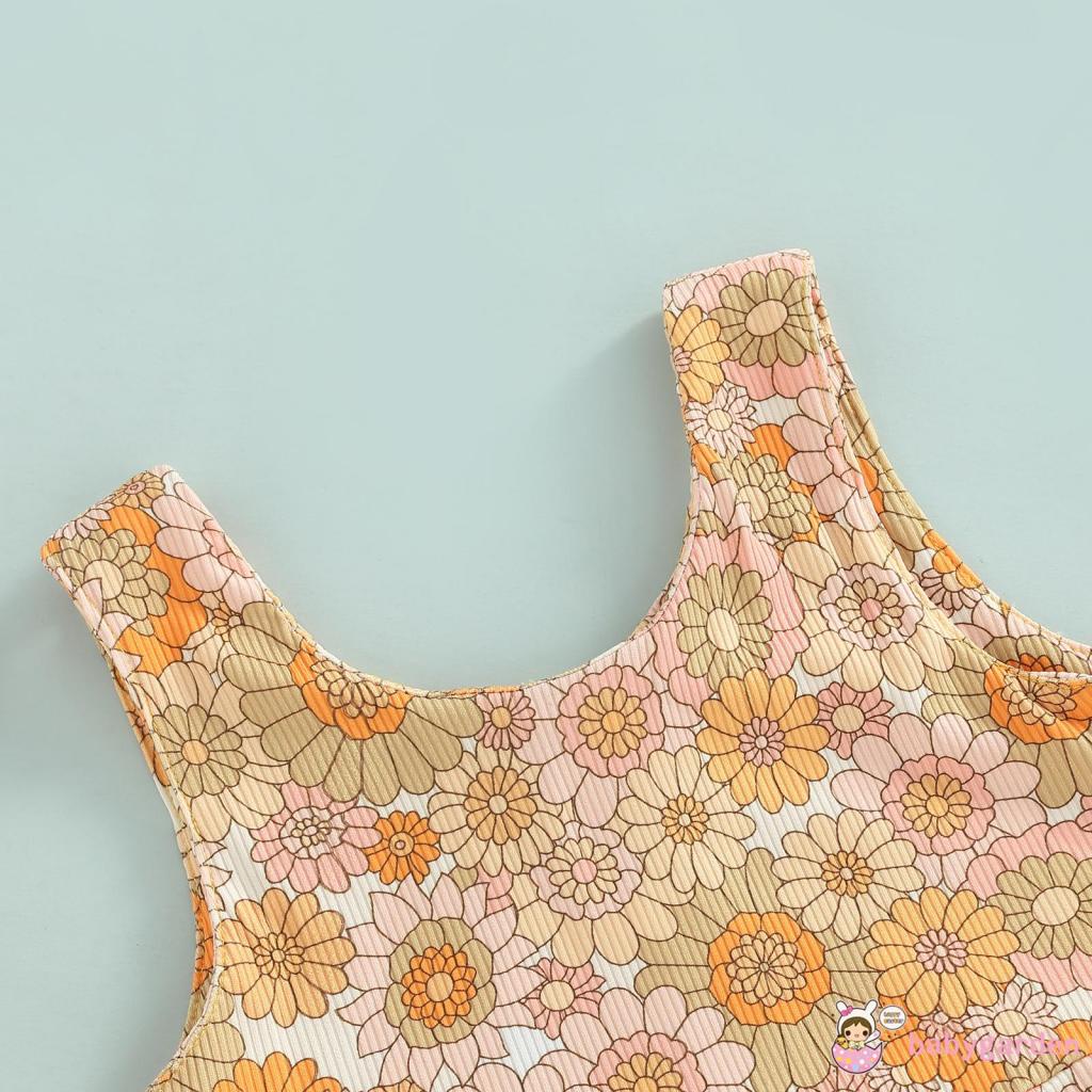 BABYGARDEN-6Months-3years Baby Girl Sleeveless Romper with Flower Rainbow Pattern, Casual Style Loose Version Summer