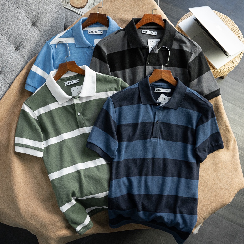 Aó polo nam ZARA cổ 2 khuy,Form Slimfit,vải COTTON khô co dãn 4 chiều,thấm hút mồ hôi,Hàng VNXK