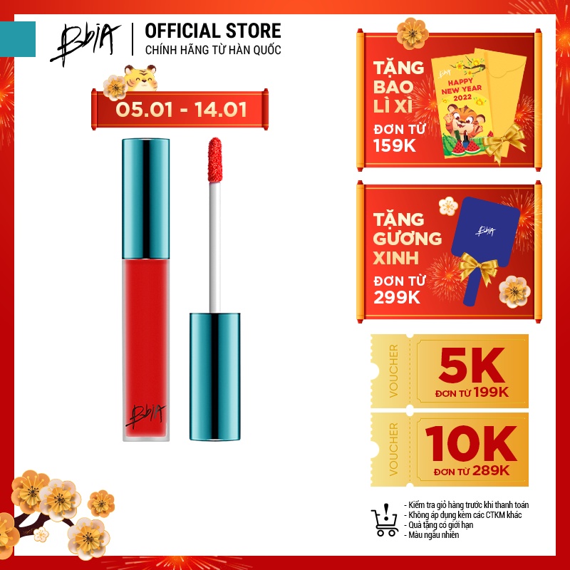 Son Kem Lì Bbia Last Velvet Lip Tint Version 1 - 02 Extra Bounce (Màu Đỏ Cam) 5g - Bbia Official Store