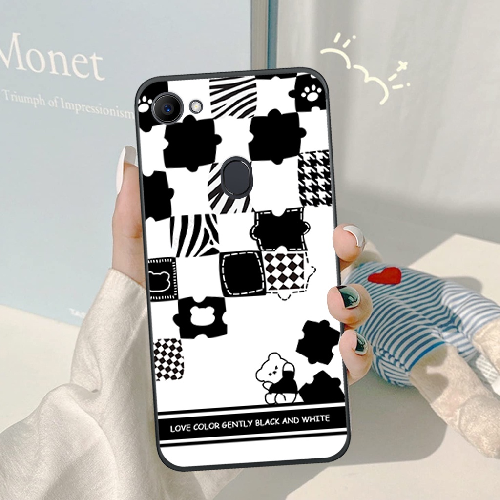 Ốp lưng Oppo F5/ F7 trái tim, hoạ tiết kẻ caro đen trắng thời trang