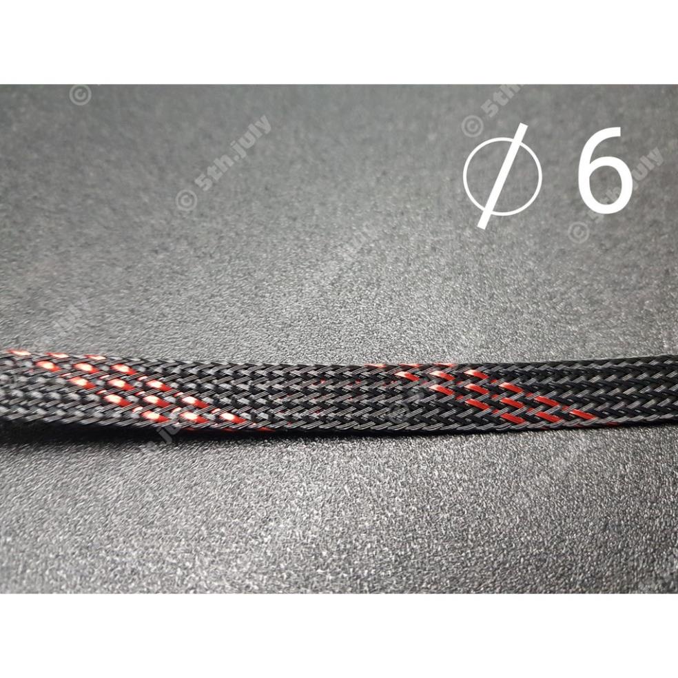 Gen  xác rắn bọc ngoài dây điện 6mm, màu đỏ sọc đen, loại dày