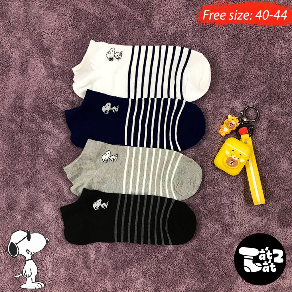 Tất/vớ Hàn Quốc kẻ sọc hình Snoopy