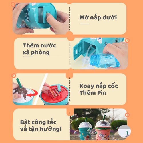 Đồ Chơi Bình Trà Sữa Tạo Bong Bóng Cute Hulo Toys - Máy Tạo Bong Bóng Hình Trà Sữa Dễ Thương, Đồ Chơi Hè