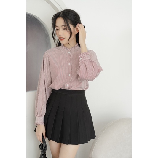 Áo Sơ Mi Nữ Dài Tay Cổ Tàu Vải Đũi Xước Nhật Không Nhăn