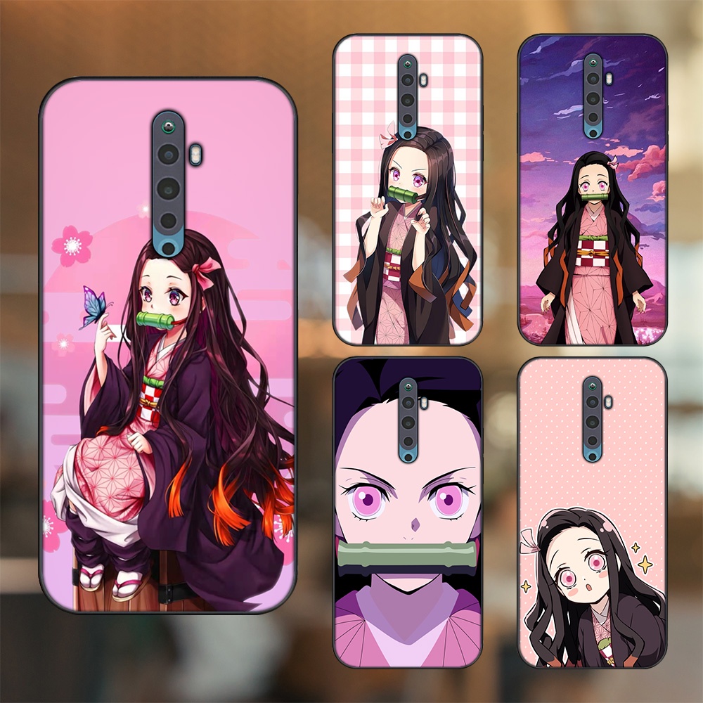 Ốp lưng Oppo Reno 2F viền đen in hình Nezuko Kimetsu no Yaiba