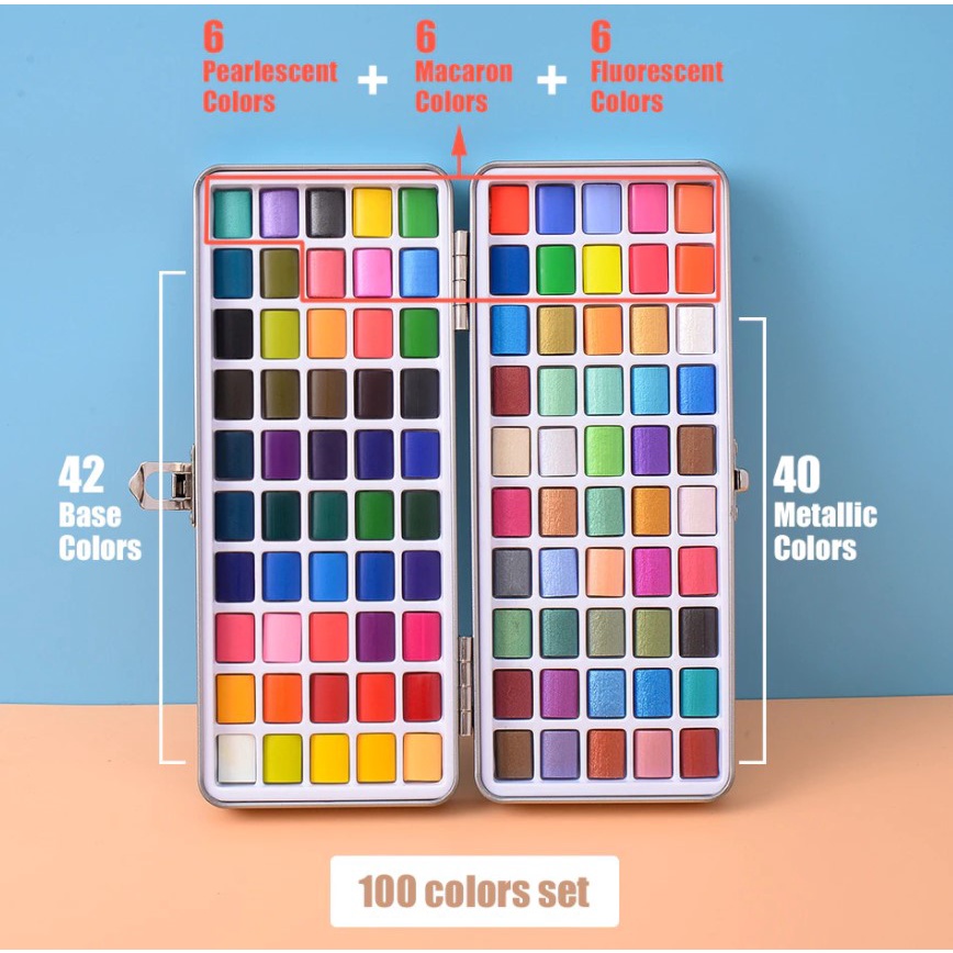 Màu nước Watercolor Siêu Cấp hộp Thiếc Full màu ánh nhũ Giorgione 50/72/90/100 màu vẽ