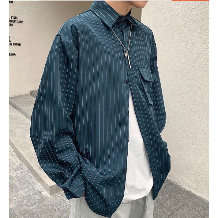 Áo sơ mi tay dài nam nữ form rộng kiểu sơ mi cổ bẻ unisex Hàn Quốc chất vải lụa Áo sơ mi oversize sọc kẻ học sinh đi học